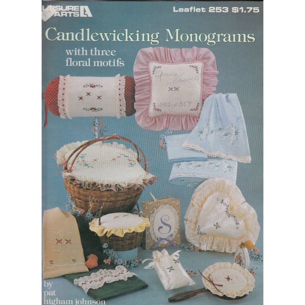 Leisure Arts Candlewicking Monograms with Floral Motifs Pattern Leaflet 253